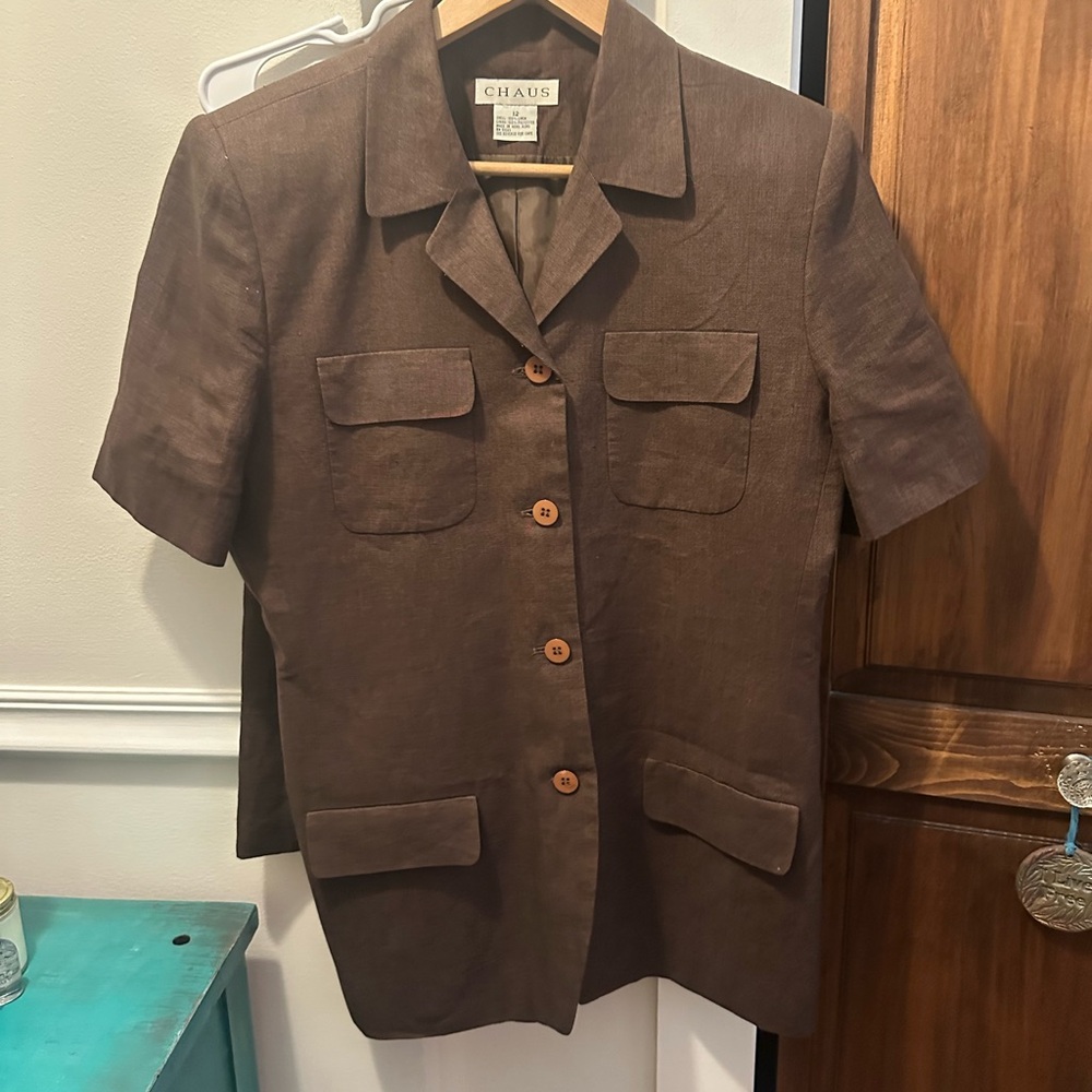 Chaus Chocolate Brown Short Sleeve Blazer